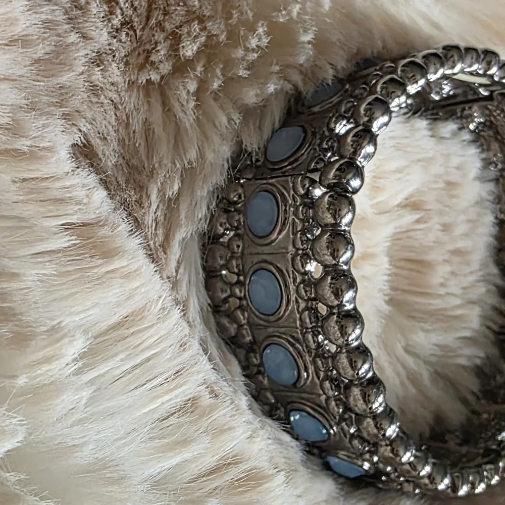 Antique Silver Light Blue Stone Stretch Bracelet Beaded Statement Cuff NWOT